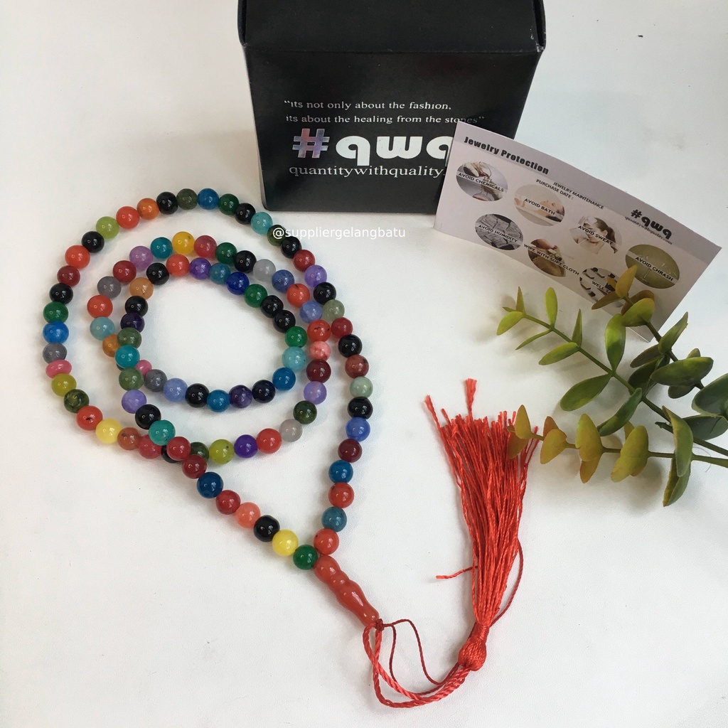 tasbih batu Multicolour Onyx 99 butir premium tasbeh alam kado akik