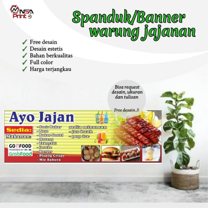 Cetak banner/spanduk, spanduk warung jajanan makanan & minuman, Bisa request & free desain