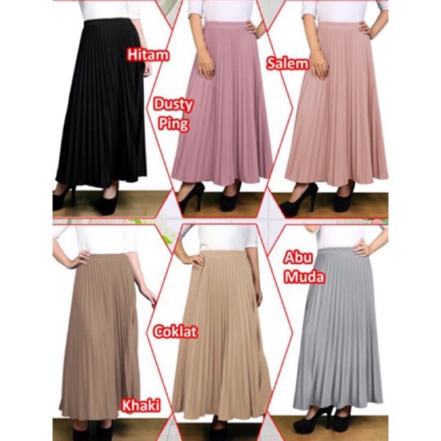 Rok Plisket ( Bahan tebal adem ) Rok Polos Plisket Premium Realpict Warna