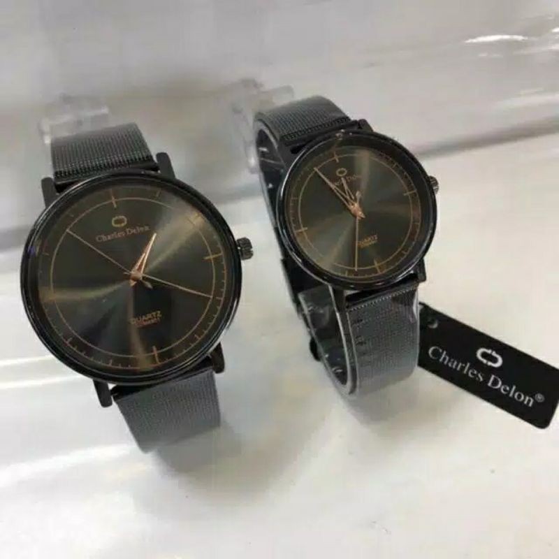 jam tangan couple Charles delon rantai pasir black ori