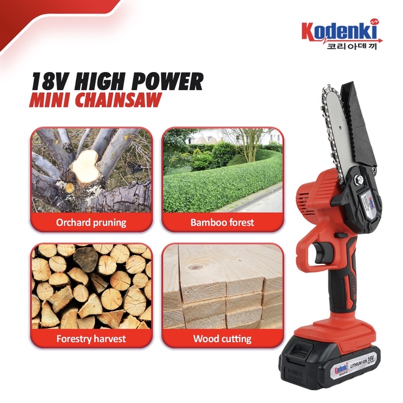 Chainsaw Cordless Mini 18V 4 Inch Kodenki Mesin Gergaji Potong Kayu Pohon Baterai Batre Chain Saw Portable 4&quot;