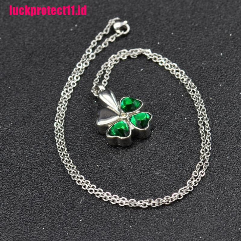 (LUCK) Kalung Rantai Dengan Liontin Clover Urn Untuk Abu Kremasi