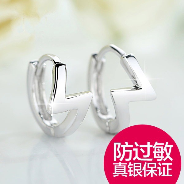 S925 Anting-Anting Perak Perempuan Jepang Dan Korea Elegan Mode Sederhana Petir Anting-Anting Perak Kecil Eropa Dan Amerika ... ai2-2915-1