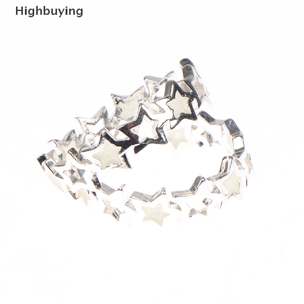 Hbid Cincin Adjustable Desain Bintang Hollow Luminous Glow In The Dark Warna Silver Untuk Wanita