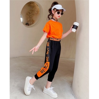 Girlset crop not me LENGAN PENDEK BAJU SETELAN STELAN ANAK PEREMPUAN CEWEK TANGGUNG IMPORT KOREAN STYLE