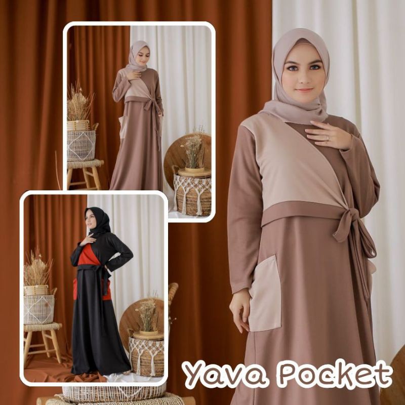 Hemisa Dress Wanita Yava Pocket Dress Black-Maroon