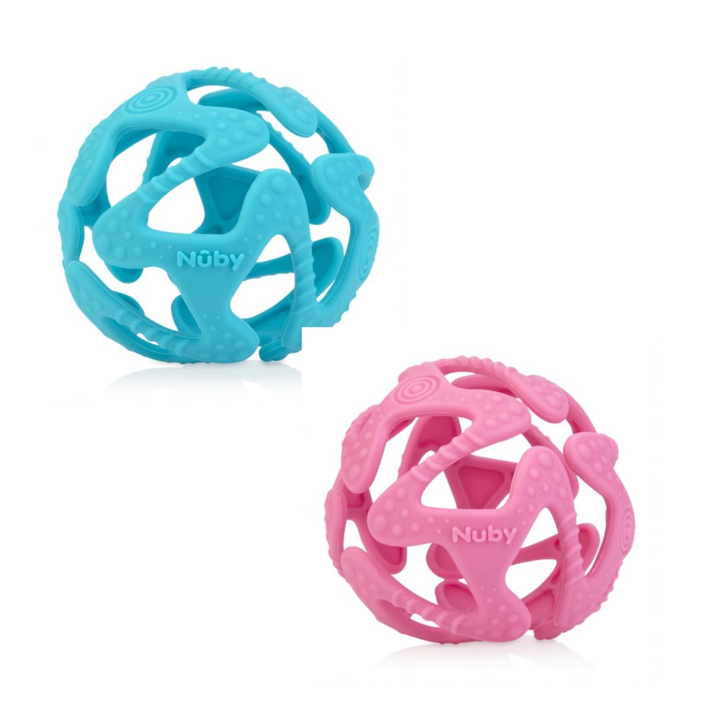 Nuby Baby Teether Tuggy Ball - Mainan Teether Silikon / Gigitan Bayi 3m+ (Tersedia varian warna)