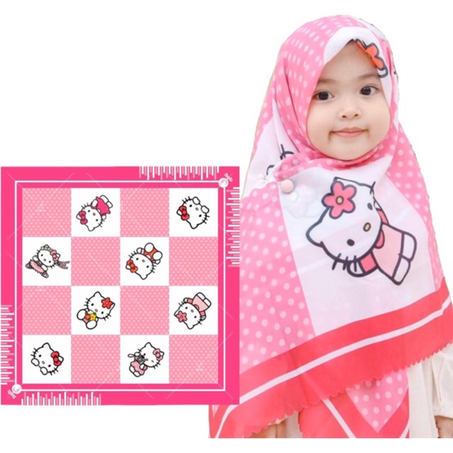 VOAL PRINTING ANAK MOTIF HELLOKITTY / HIJAB ANAK LUCU / KERUDUNG ANAK KARAKTER LUCU / JILBAB ANAK