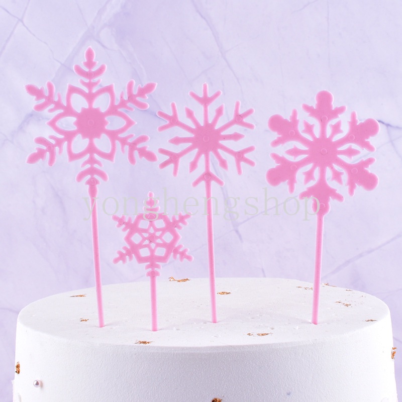 4pcs / set Topper Kue Desain Snowflake Untuk Dekorasi Pesta Pernikahan