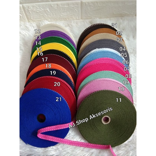 Joeley_Id Webbing Tape / Pita Bis Motif Bintik / Pita Polyester Lebar 1 Cm Harga Per Roll