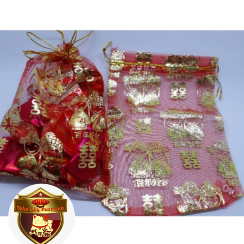 Kantong Tile Shuang Xi / Kantong Serut wedding / Kantong Tile Sangjit