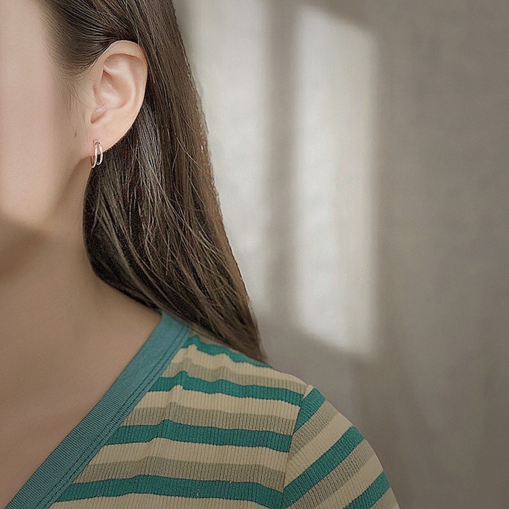 【COD Tangding】Anting Bulat Ganda Model Terbuka Gaya Korea Untuk Wanita