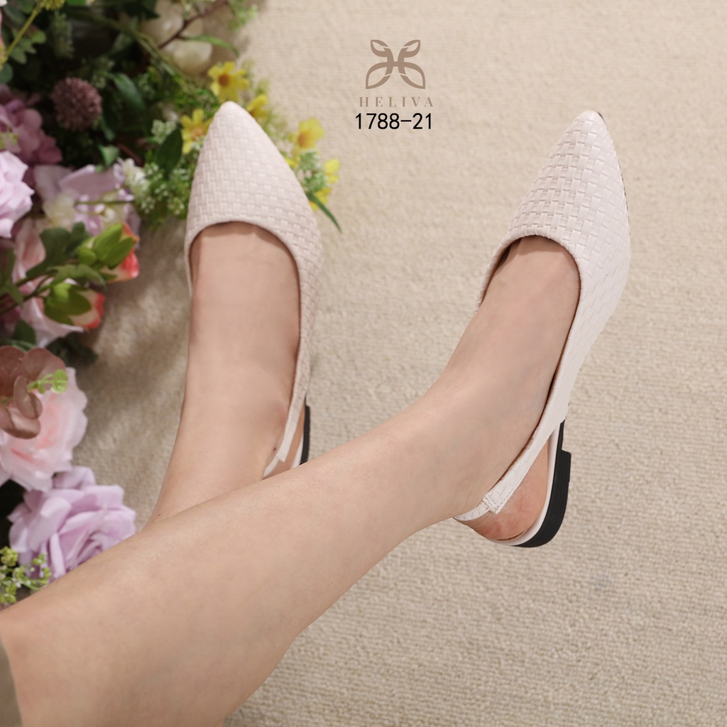 HELIVA ELISA Low Heels 2.5cm Sling Back Stretch Shoes Anyaman Bahan Kulit 1788-21 Original Brand