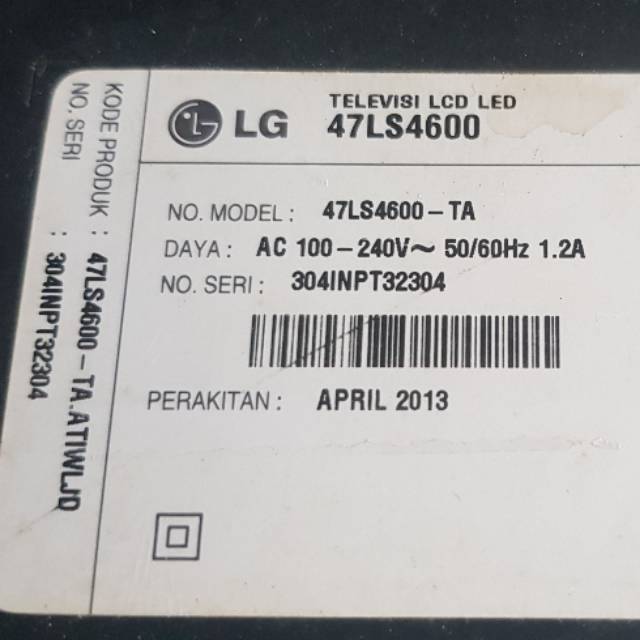 Lampu back light LG 47LS4600 copotan original