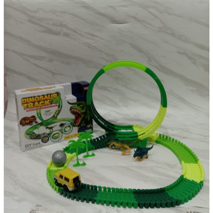 Mobil Dinosaurus Track  dino  is 109 pcs berputar 360 derajat -  Mainan Anak Baterai Laki laki