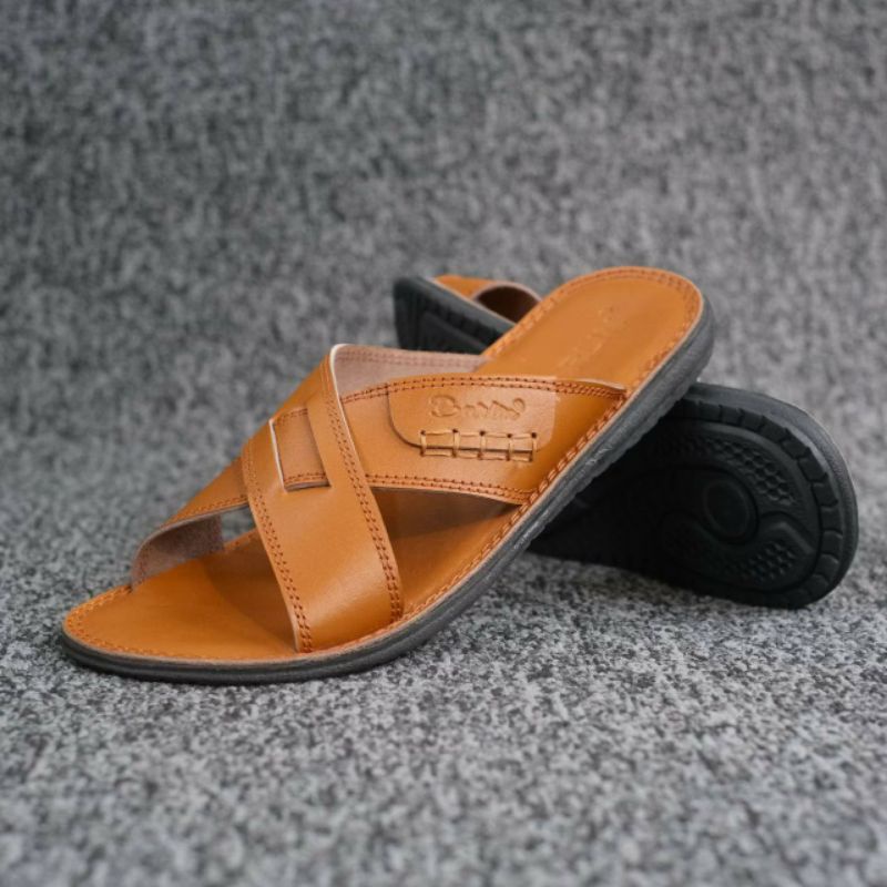 BRLN 002 Tan Sandal Pria Casual Terbaru Sendal Slide Selop Kasual Cowok