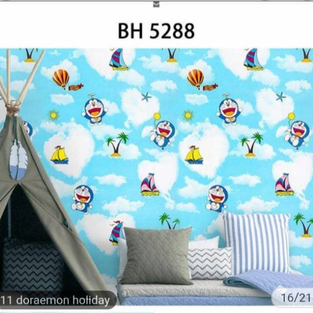 WALLPAPER DINDING MOTIF DORA EMON PANTAI