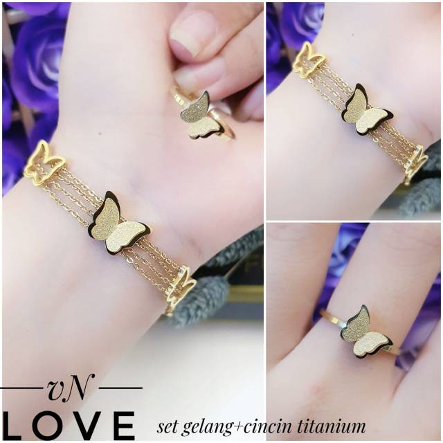 Titanium gelang dan cincin kupu 1212i