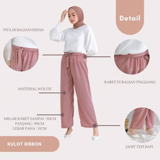 CELANA KULOT RIBBON PANST /panjang 90 cm. lingkaran paha 60 cm. Lingkaran pinggang : 50 melar sampai 80 cm. -/+ / CELANA KULOT / KULOT RIBBON / KULOT WOLFIS / CELANA KULOT WOLFIS PREMIUM / KULOT /