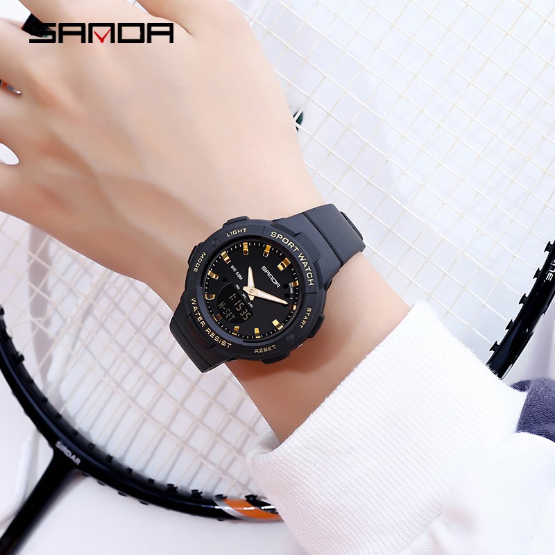 SANDA 6005 Jam Tangan Wanita Pria Digital Analog Tali Rubber Chronograph Anti Air WATCHKITE WKOS