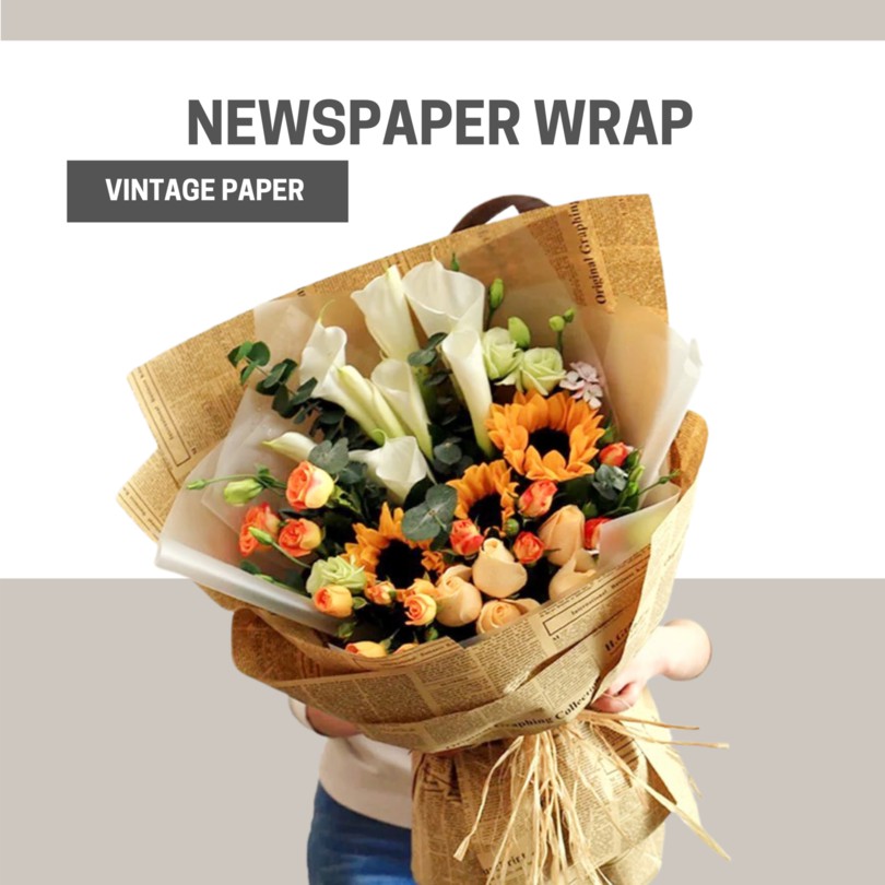 

Kertas kado vintage koran newspaper motif korea magazine flower wrapping alas foto background