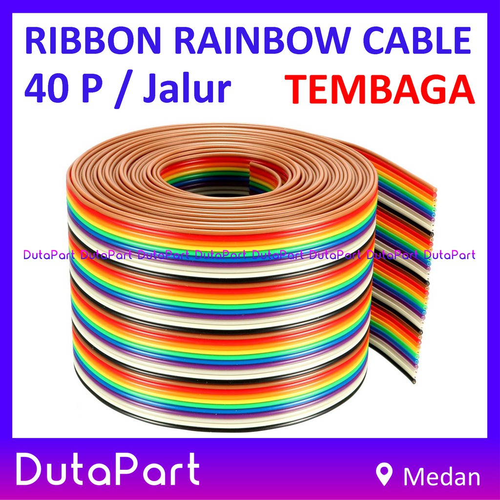 40 Pin / Jalur Kabel Pelangi Rainbow Ribbon Dupont Cable Harga 1 Meter