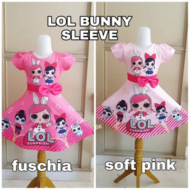 LOL BUNNY SLEEVE DRESS / DRESS ANAK MOTIF LOL IMPORT / GAUN ULANG TAHUN / DRESS ANAK IMPORT