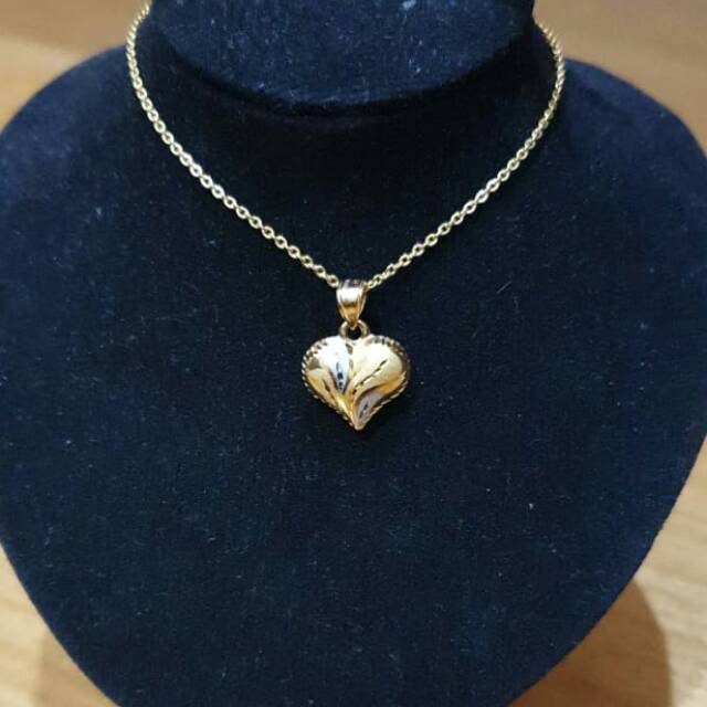 Set kalung + liontin hati emas asli
