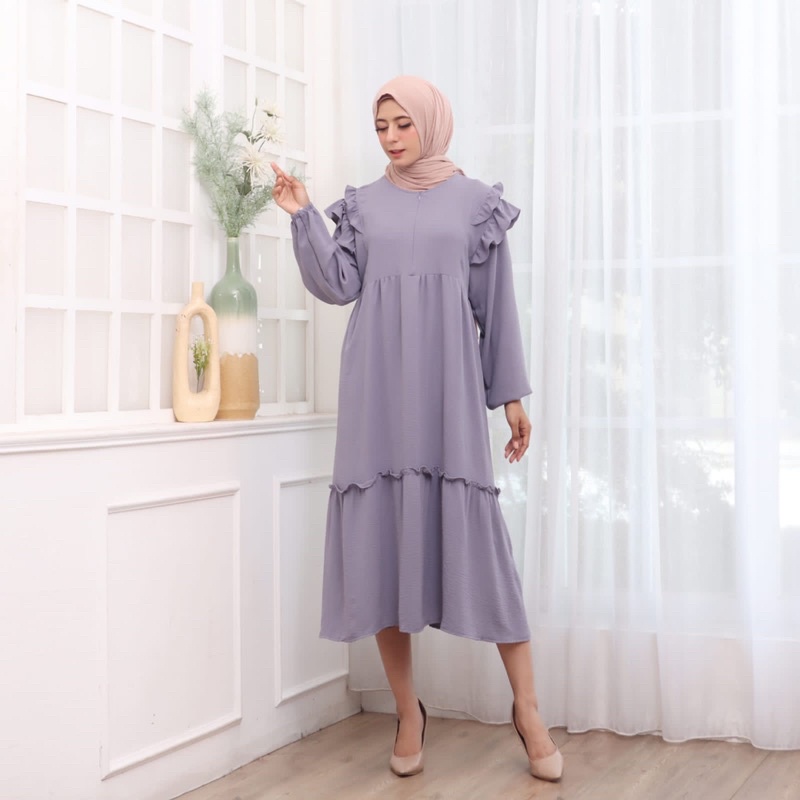 354 MIDI DRESS CRINKLE JUMBO XXL BIGSIZE MUSLIM POLOS RAYON MURAH PGMTA GROSIR KERAH KANCING BUSUI