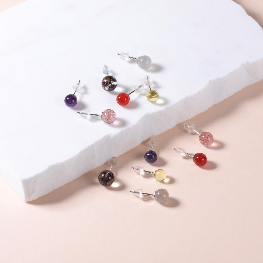 2-24pcs / lot Anting Stud 925 Silver Bentuk Bola Bulat Aksen Mutiara Agate 20G