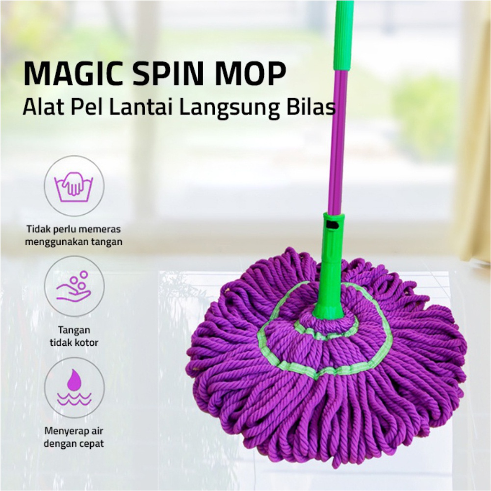 Alat Pel Lantai Putar Otomatis Magic Twist Mop Pel Putar Peras Serbaguna 360 Derajat