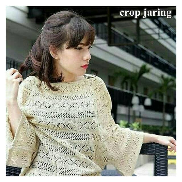 Atasan rajut - Crop Jaring sweater - Sweater cewek - Sweater murah - Sweater crop jaring cream