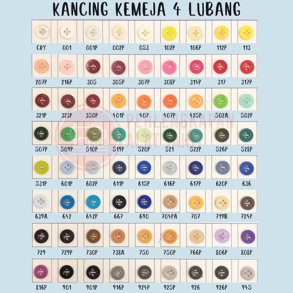 Kancing Kemeja 4 Lubang, Nomor 18 = 12 mm, Kancing Kemeja Seragam Sekolah, Kancing Kemeja Baju