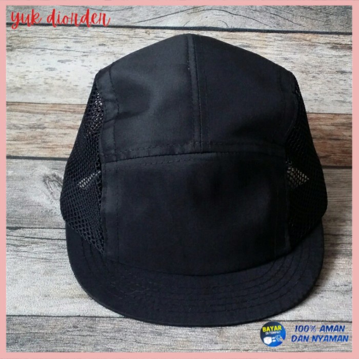 ✨BISA COD✨ topi lidah pendek 5panel jaring - Hitam