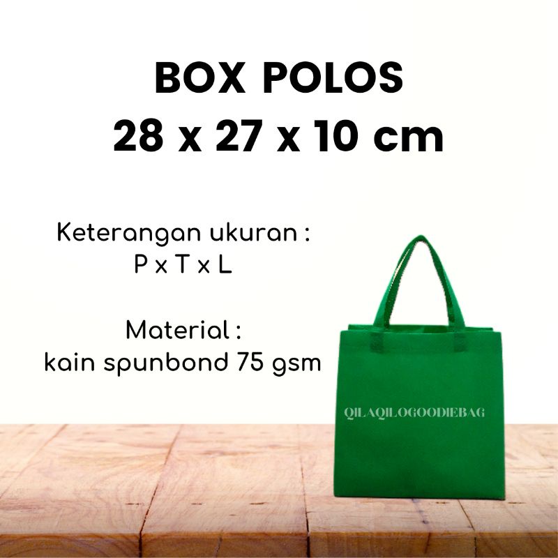 

TAS SPUNBOND BOX POLOS ukuran 28 x 27 x 10 cm (P x T x L)