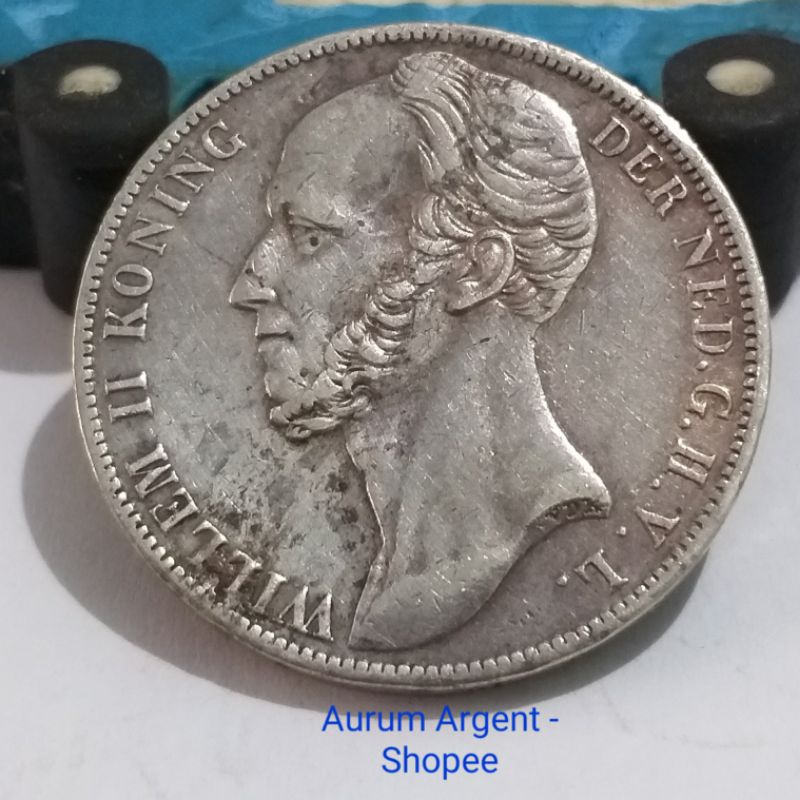 SW21G-2.. 1 PC KOIN PERAK KUNO ASLI 1 G WILLEM II KONING TH 1848. -- SILVER COIN --