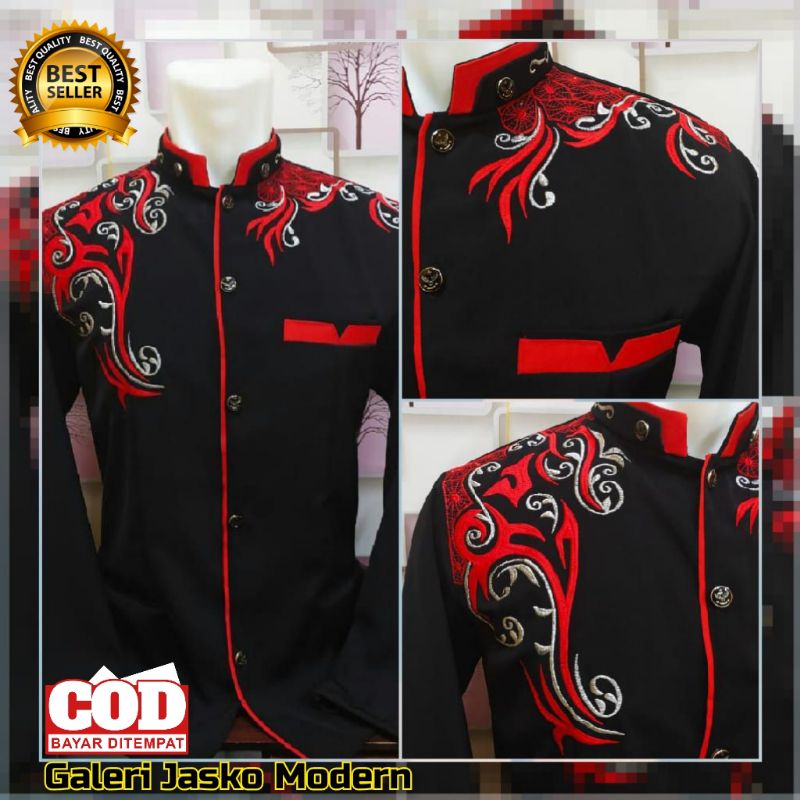 Jas Koko dewasa | Baju Koko Bordir  | Jasko Hitam Bordir | Baju Koko terbaru | Koko