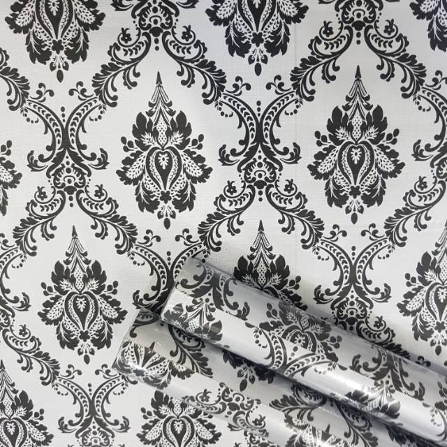 Wallpaper stiker motif batik silver hitam