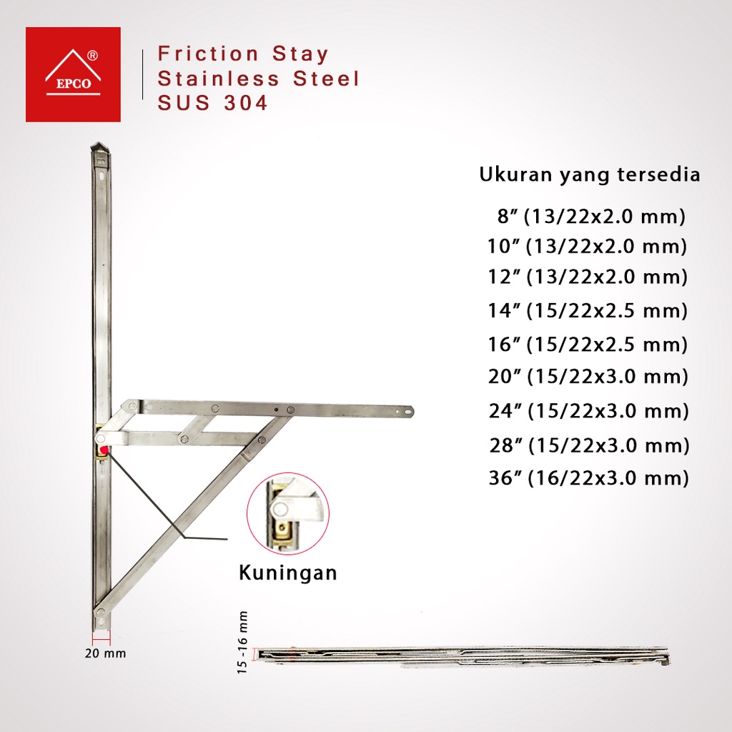 EPCO FRICTION STAY/ENGSEL JENDELA JUNGKIT/ENGSEL CASEMENT 8"