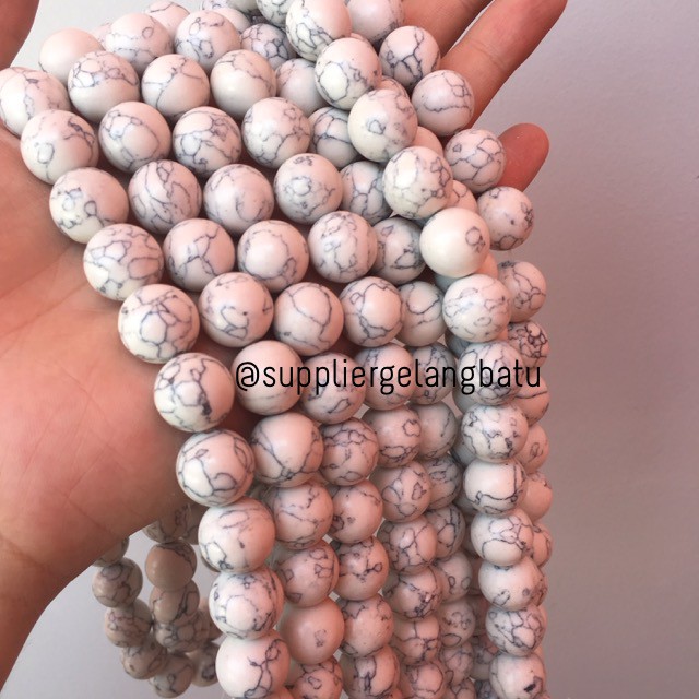 bahan batu pirus putih 14mm doff matte white howlite stone beading etnik bead poles perawatan akik