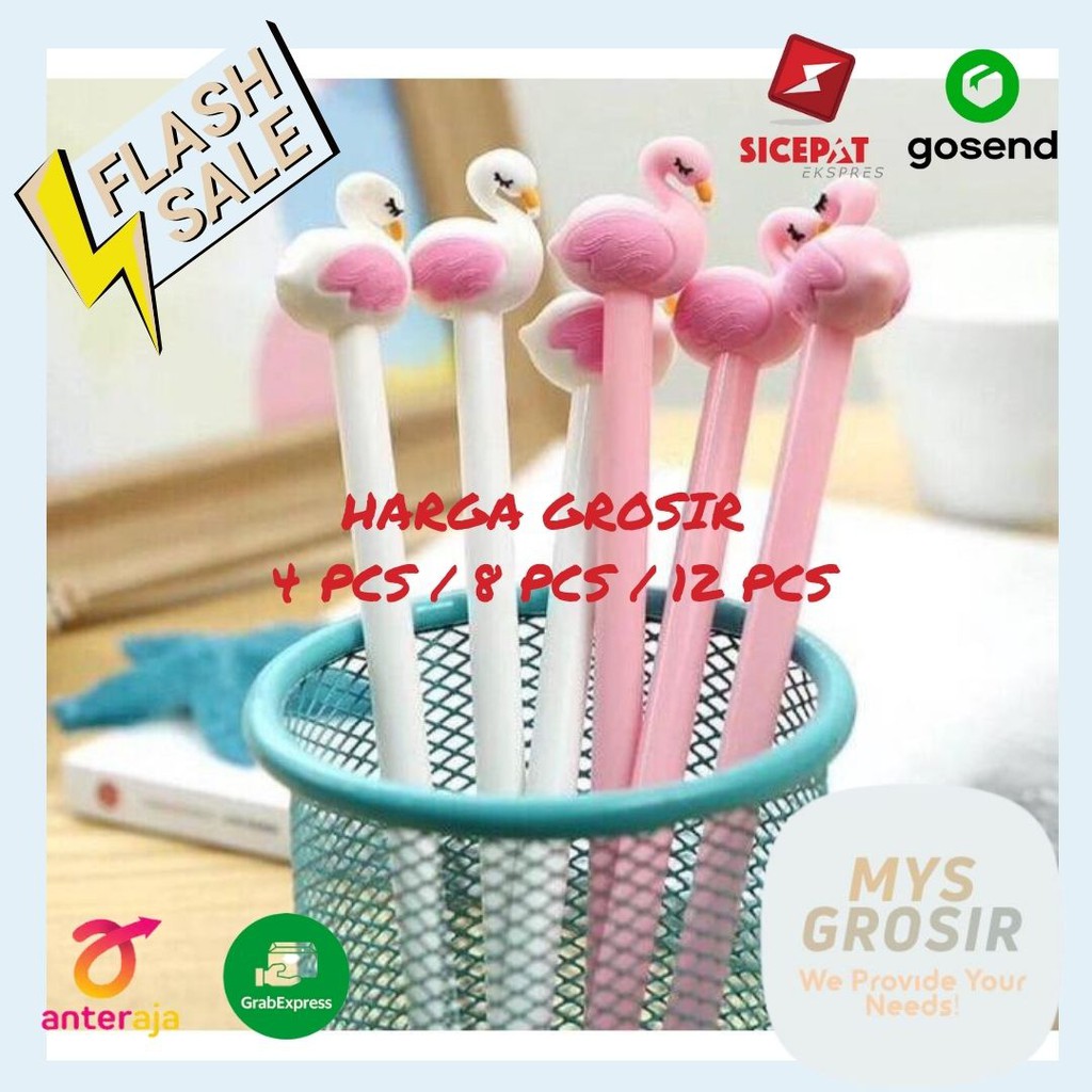 

GROSIR HARGA LEBIH MURAH 4PCS / 8PCS /12PCS Pulpen Ballpoint Karakter Flamingo 2 Warna