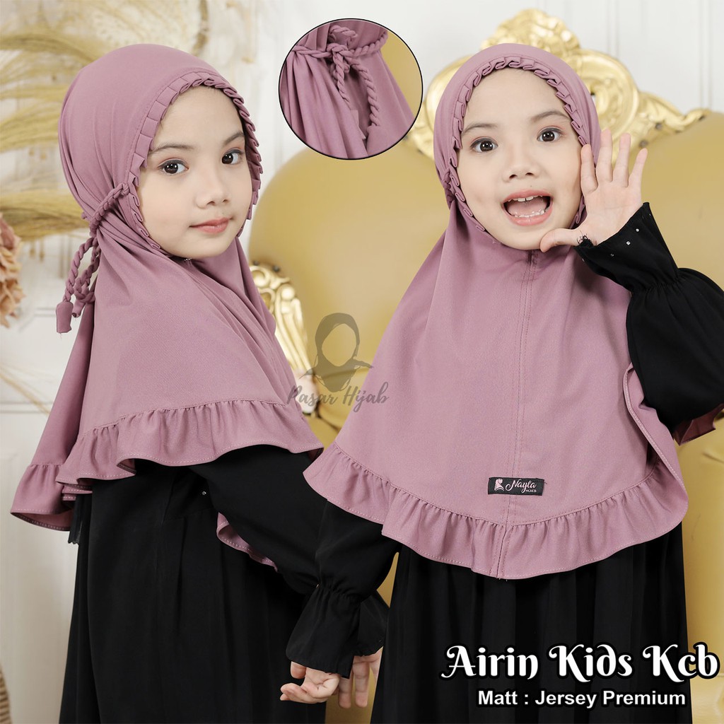 Kerudung Anak Tali Kepang AIRIN KIDS KCB Jilbab Instan Anak Jersey Airis Terbaru Pasar Hija'b