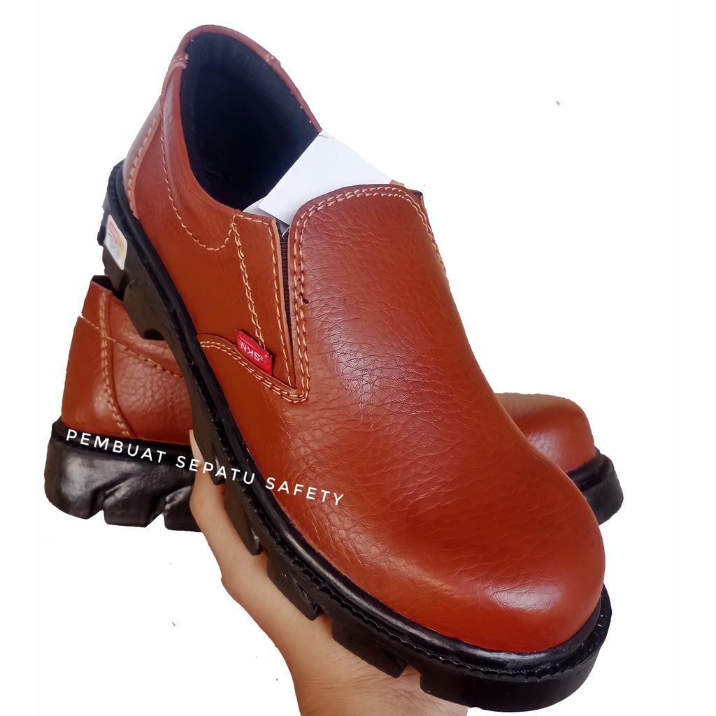 Sepatu Safety Fantofel Slip on King Skn Kickers Moka Ujung Besi Keselamatan Kerja Pabrik Proyek Pom Bengkel Kantor OB Pom Bengkel Fasion Terlaris