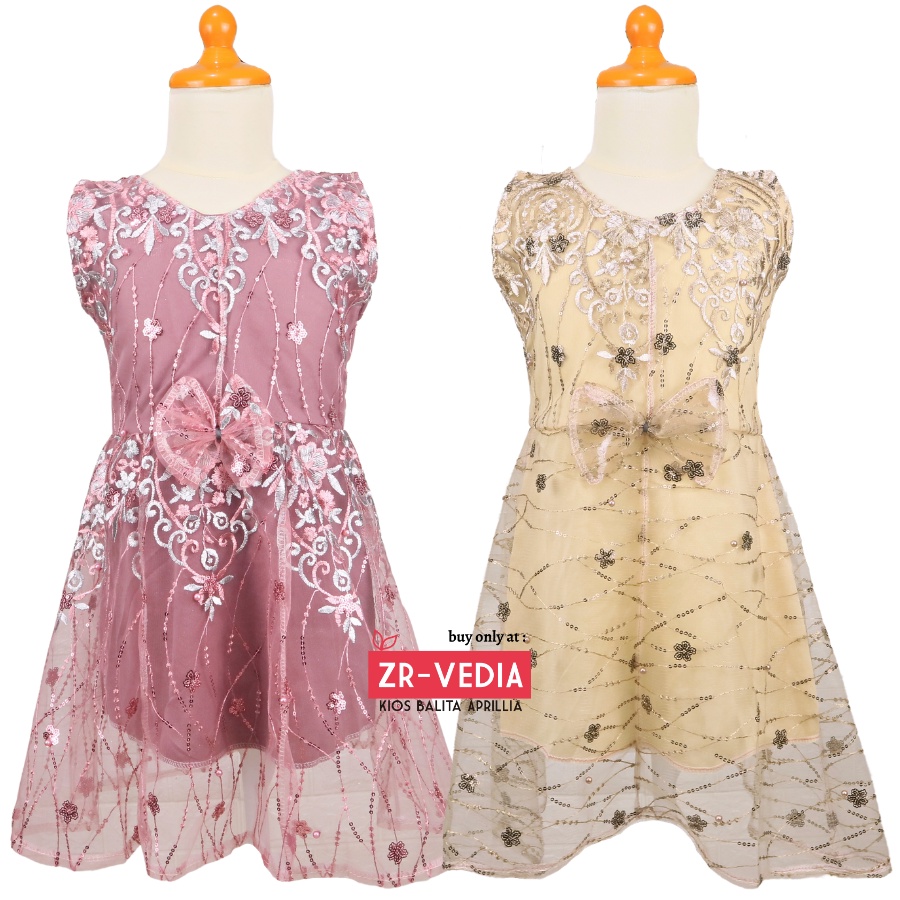 Dress Keira Uk 1-2 Tahun / Gaun Brukat Pesta Kondangan Baju Baby Import Dres Brukat Kensi Anak