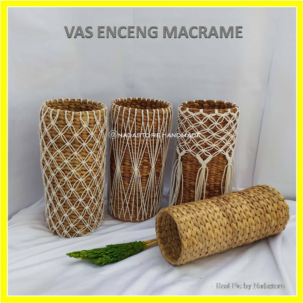 VAS BUNGA KERING ANYAMAN ENCENG GONDOK MACRAME