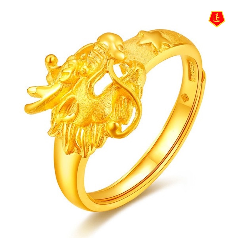 [Ready Stock]3D Gold Couple Couple Rings Dragon and Phoenix Ring