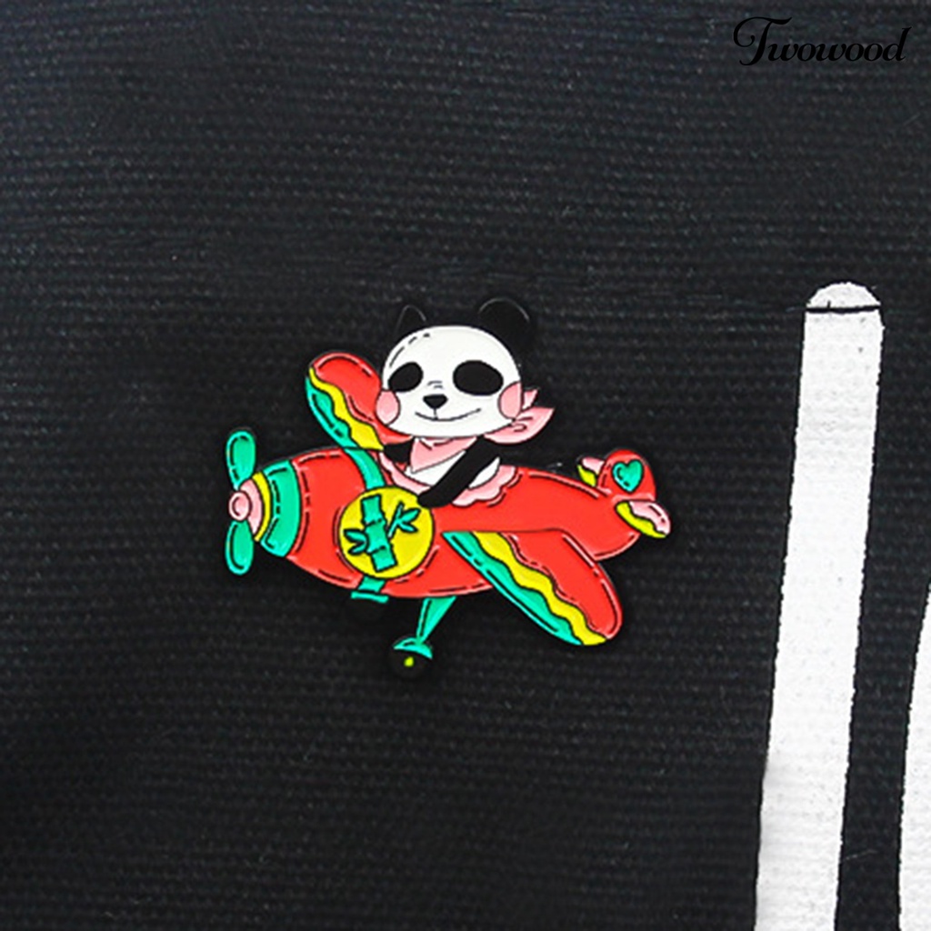 Twowood Airplane Panda Pattern Lapel Pin Mini Alloy Red Plane Bamboo Collar Brooch Backpack Accessories