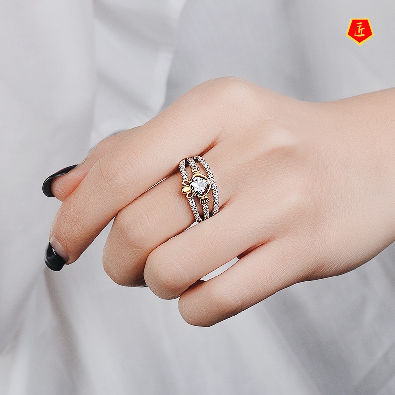 [Ready Stock]Creative Classic Crown 14K Gold Color Separation Ring for Women