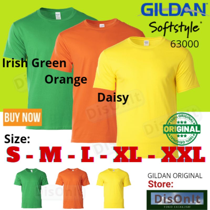 Jual Kaos Polos Kuning Orange Hijau Gildan Softstyle 63000 Original S M ...