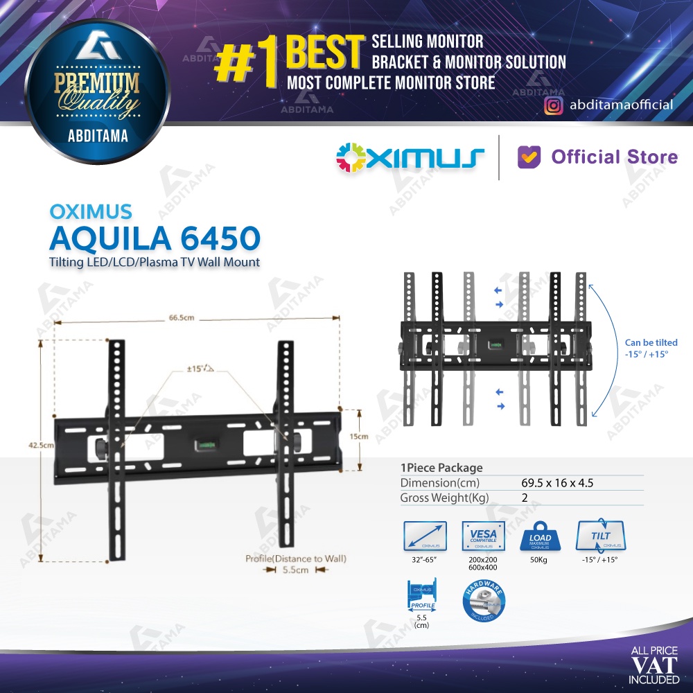 BRACKET TV Tilt LCD LED TV 32&quot; - 80&quot; OXIMUS AQUILA 6450